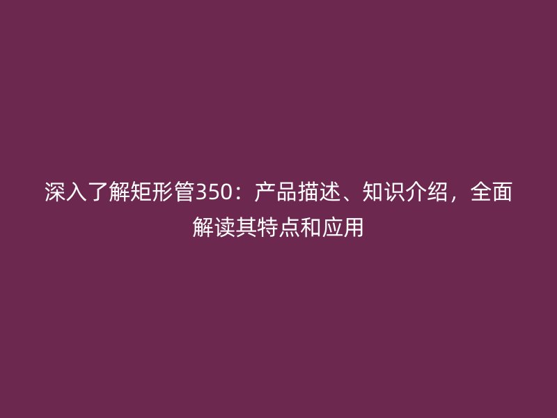 深入了解矩形管350：產品描述、知識介紹，全面解讀其特點和應用